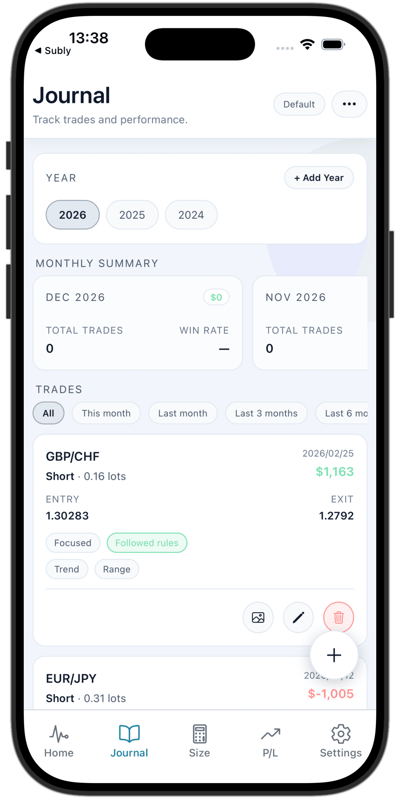 Trade Journal journal screen