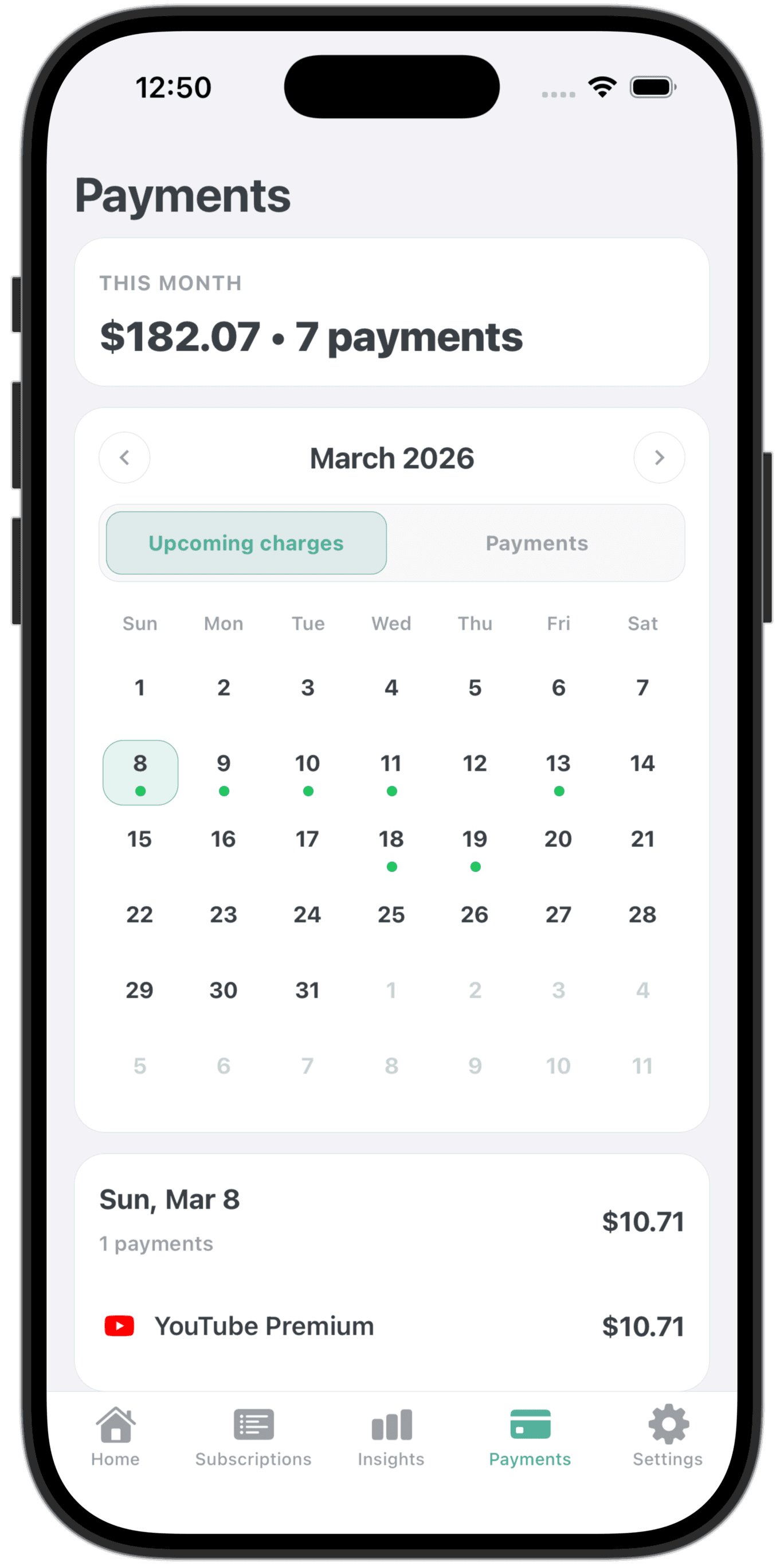 Subly payments screen